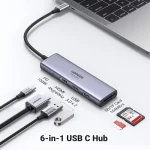 محول يو جرين 6 في 1 بمنفذ USB-C، منفذ HDMI بدقة 4K 60 هرتز، USB 3.0، قارئ بطاقات SD/TF لأجهزة MacBook Pro Air و iPhone 15 Pro - يوجرين